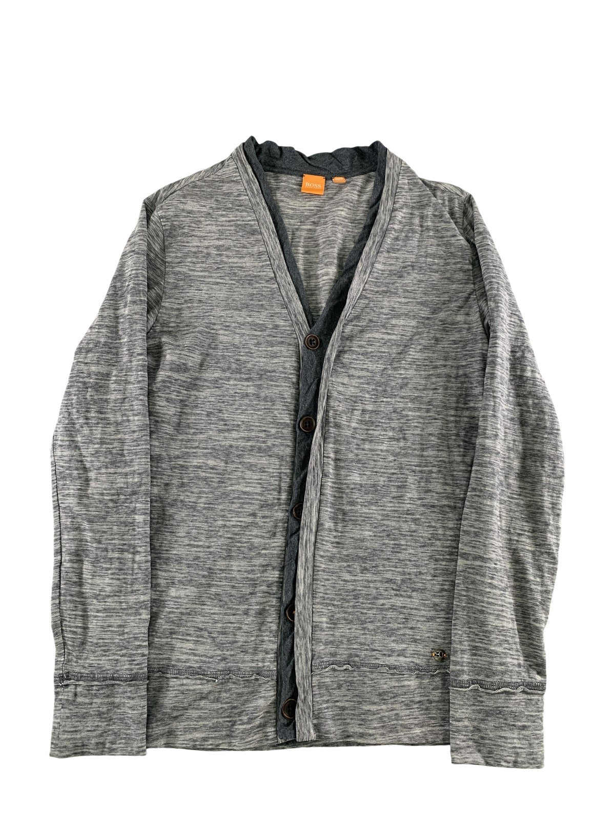 Hugo Boss Cardigan Sweater Mens Small Gray Striped V Neck Boss Orange Casual on