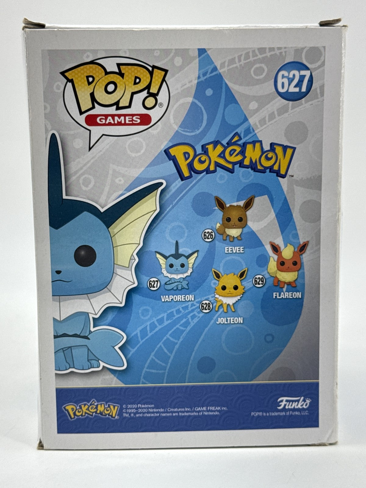 Funko Pop Vaporeon Games Pokémon Vinyl Figure #627 Blue Pokemon Boxed Animation