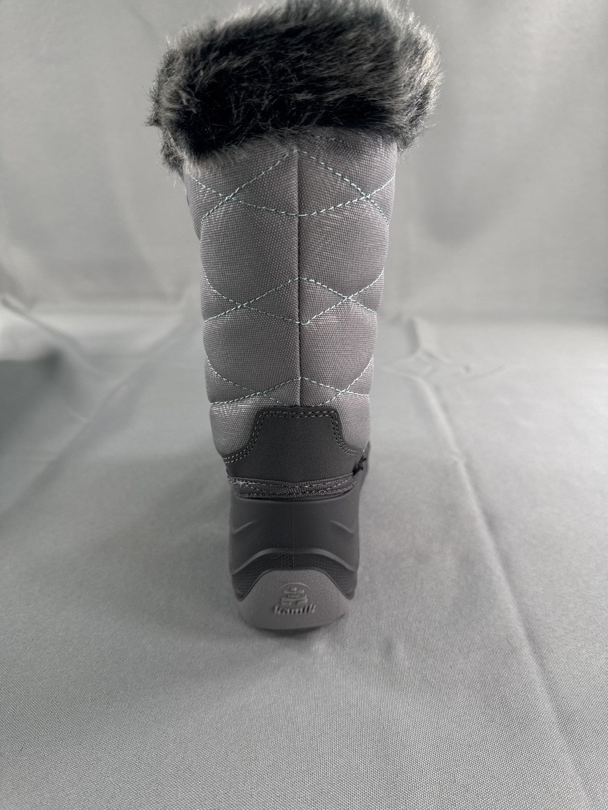 Kamik Snowangel Boots Kids Size 12 Charcoal Red Insulated Faux Fur Made USA