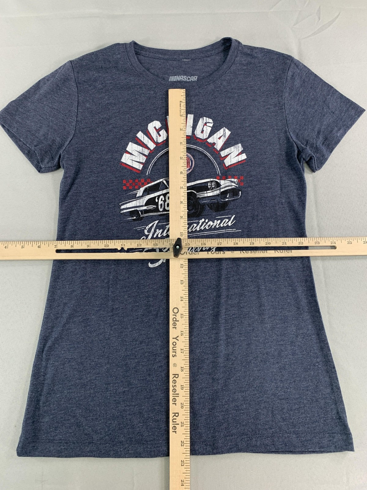 Michigan International Speedway Shirt Womens Large Blue NASCAR Racing Tee Car 68