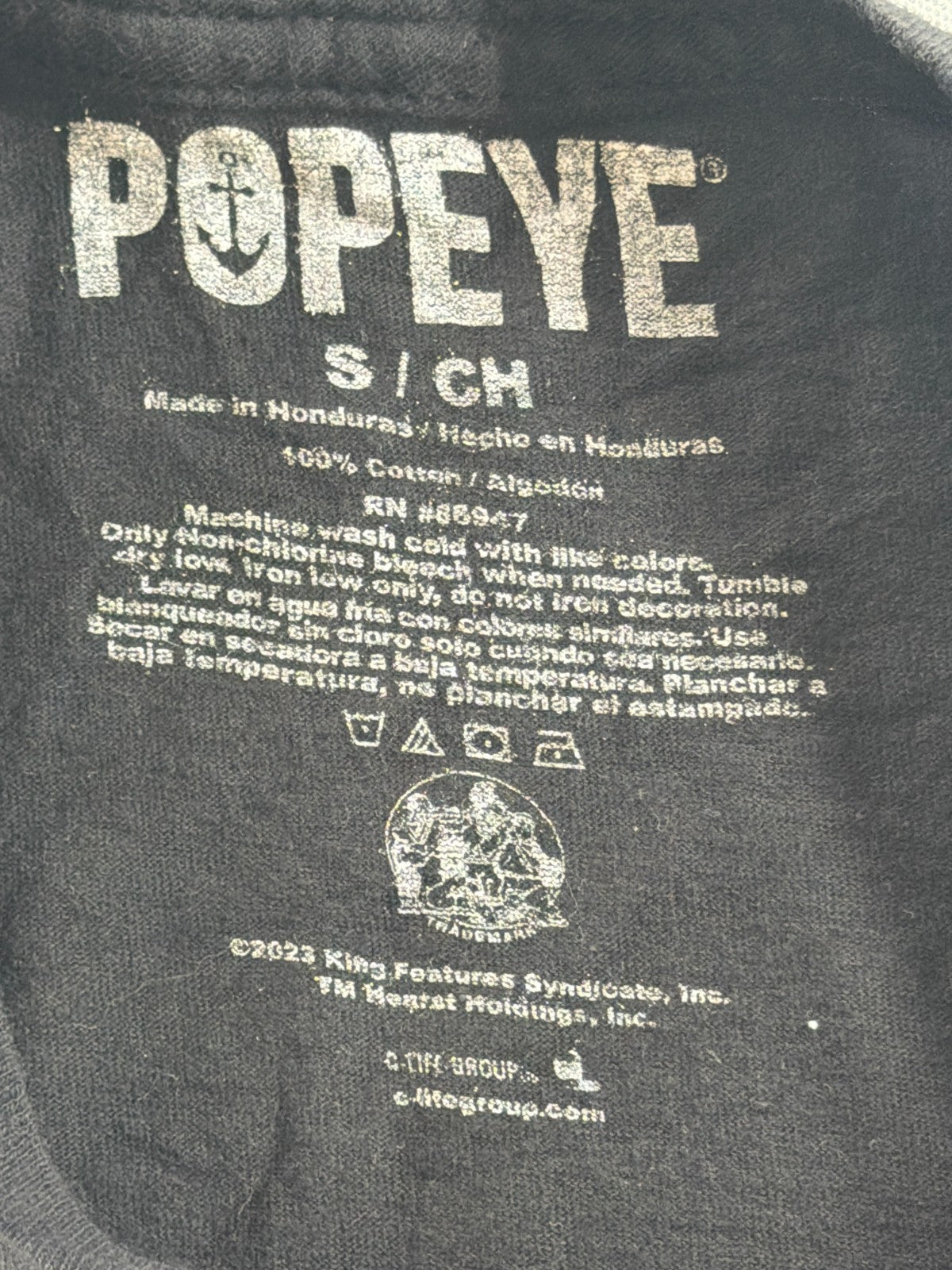 Popeye Sailor Man Graphic T-Shirt Womens Small Black 100% Cotton Licensed 2023