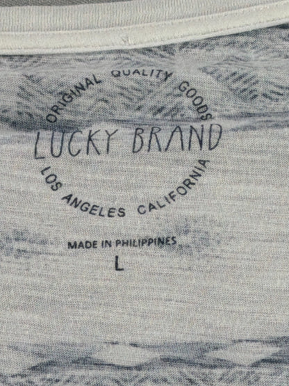 Lucky Brand Womens L White Blue Paisley Boho Short Sleeve Tee Shirt Top LA NWT