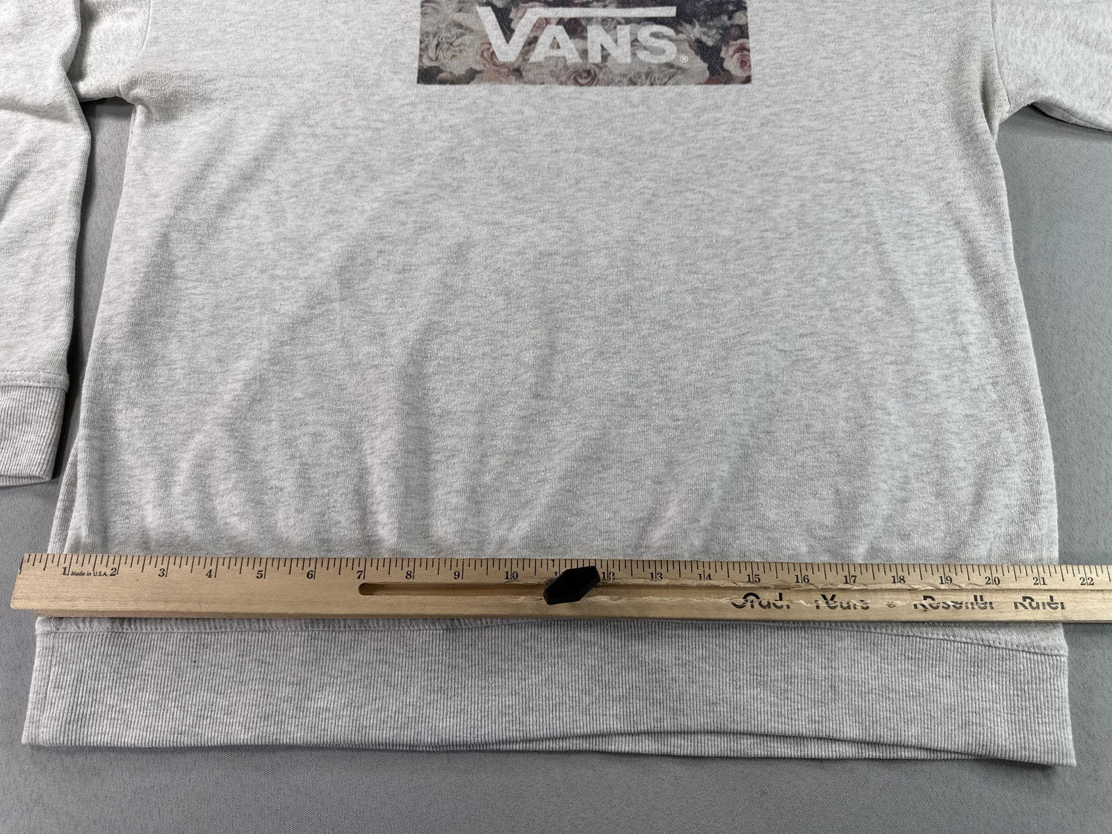Vans Floral Graphic Crewneck Sweatshirt Unisex S Gray Cotton Long Sleeve