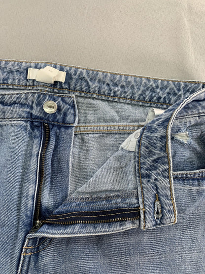 H&M Jeans Womens 12 Blue Straight Leg Distressed Denim Mid Rise Casual Pants