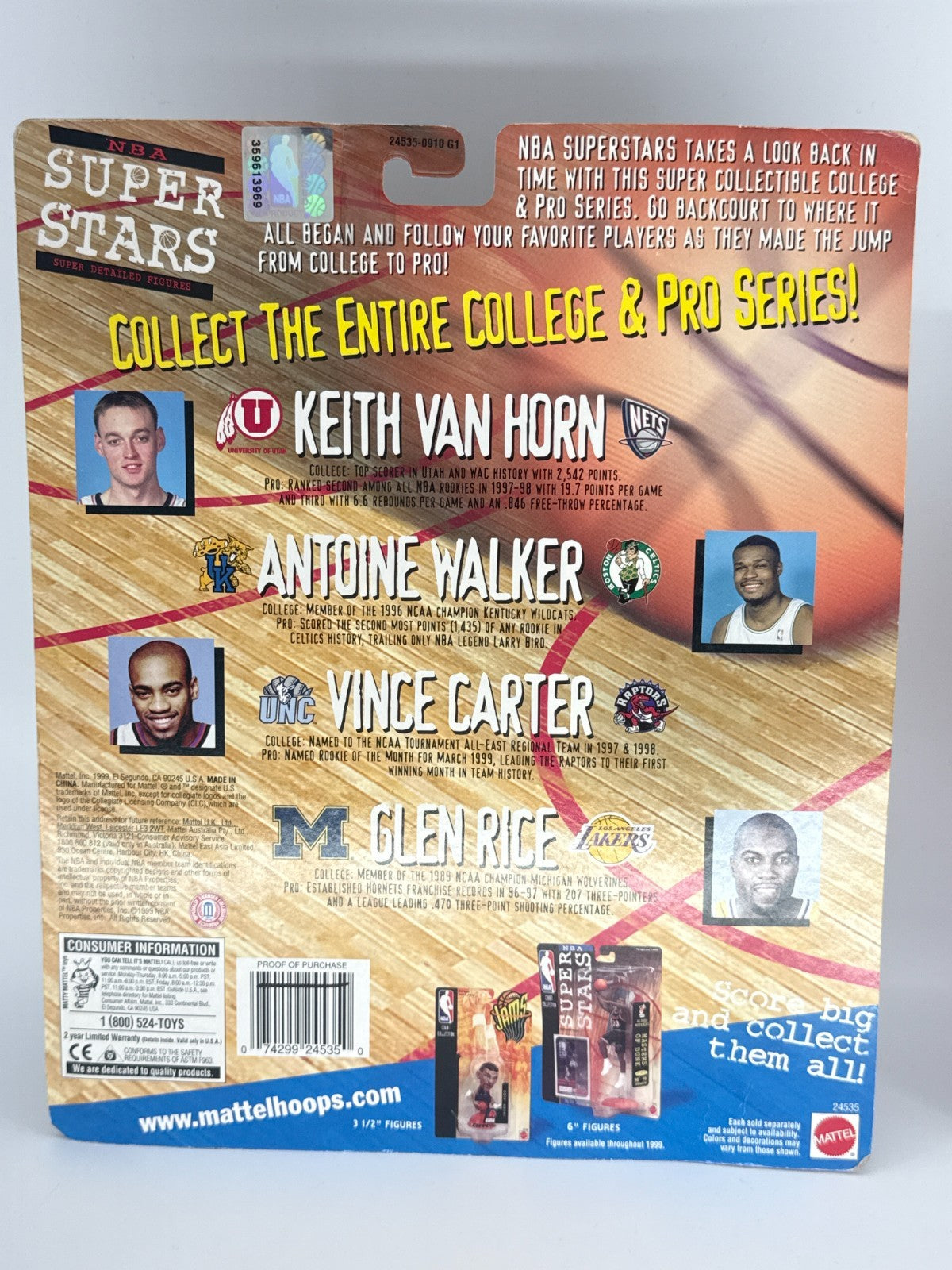 NBA SUPER STARS VINCE CARTER UNC &amp; RAPTORS COLLEGE &amp; PRO SERIES 1999 NWT