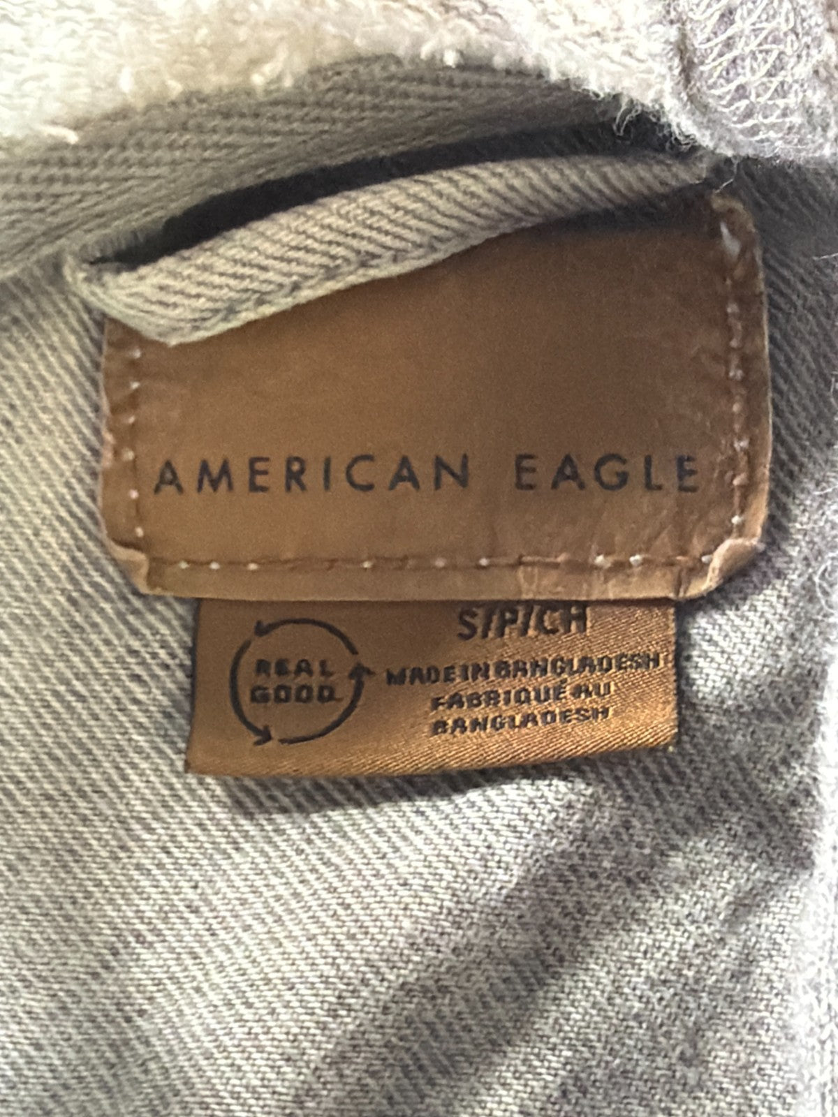 American Eagle Cropped Hooded Denim Jacket Women Small Gray Acid Wash AEO Jean