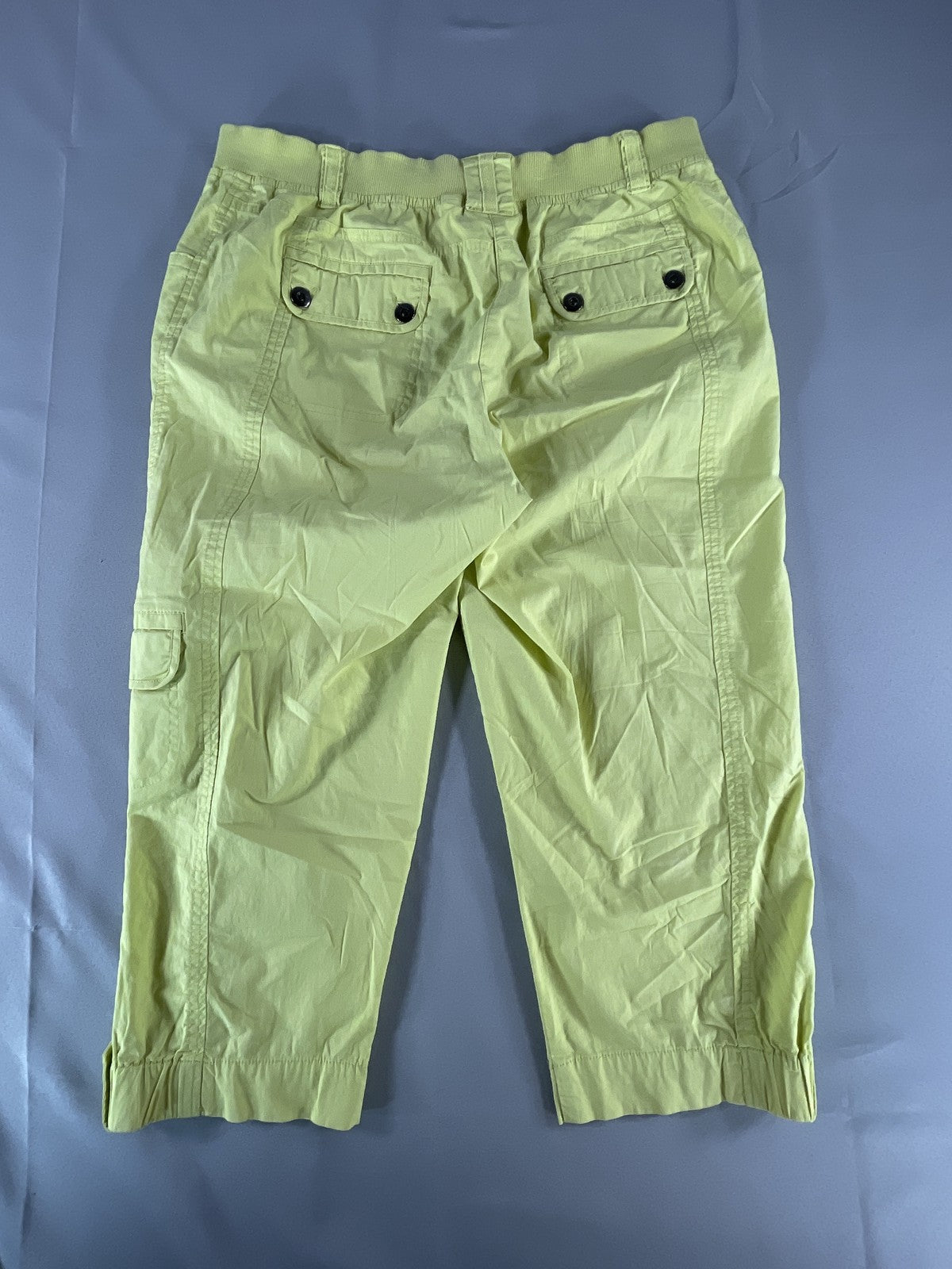 Chicos Pants Womens 1 Yellow Capri Cropped Cotton Stretch Button Pockets Casual