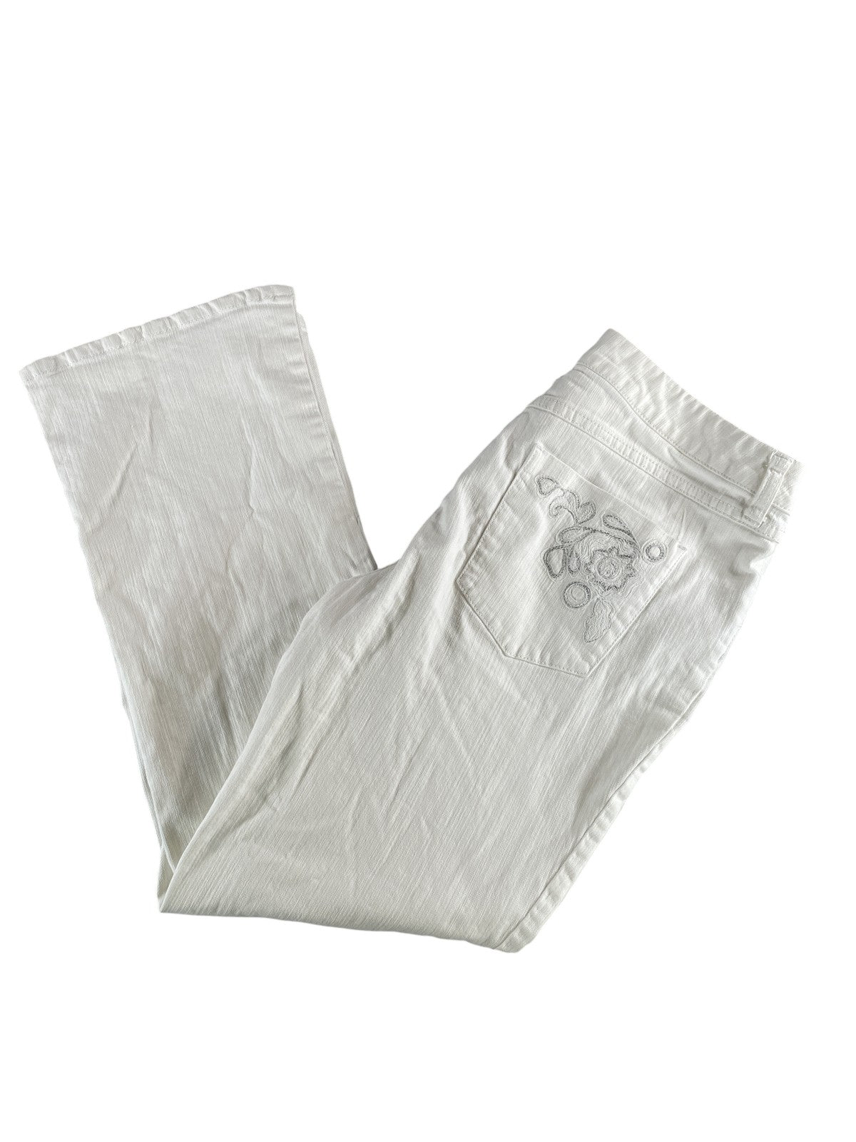 Chicos Platinum Jeans Womens 1.5 Short Embroidered Floral Bootcut Stretch Pants