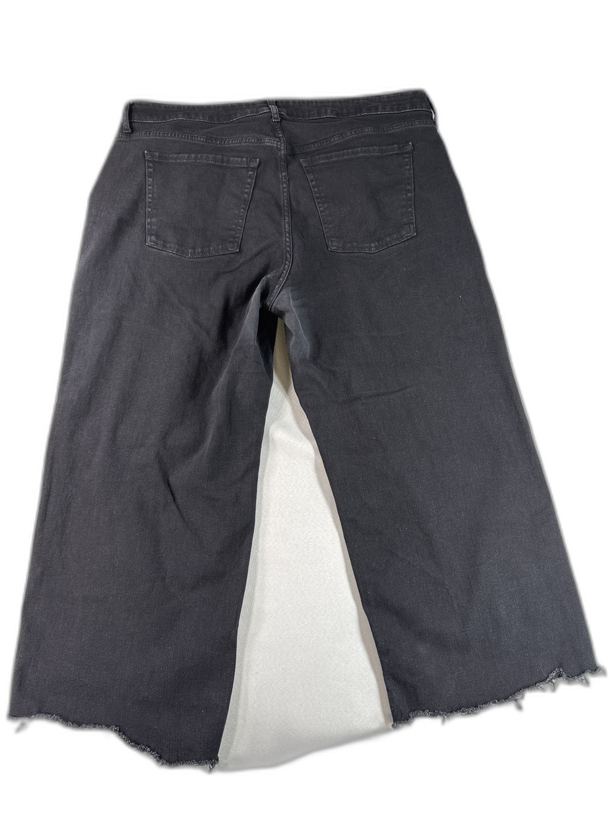 Old Navy High Rise Wide Leg Jeans Womens 20 Black Denim Cropped Stretch Frayed