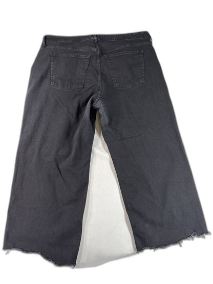 Old Navy High Rise Wide Leg Jeans Womens 20 Black Denim Cropped Stretch Frayed