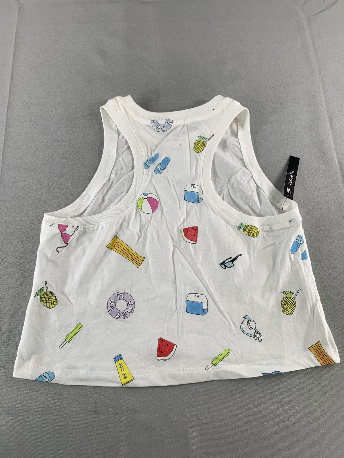 Nike Shirt Womens Medium White Loose Fit Sleeveless Summer Print Beach Tank Tee