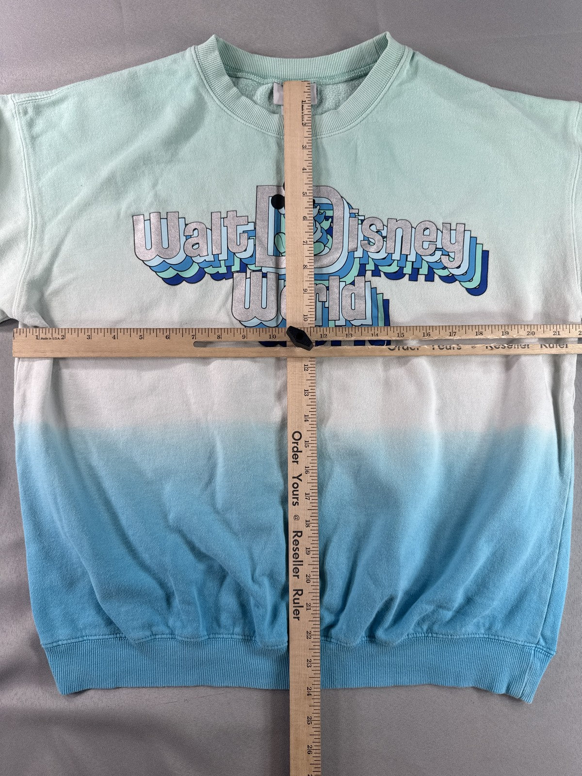 Disney Mickey Mouse World Sweatshirt L Blue 100% Cotton Pullover All Over