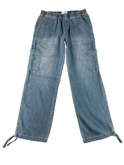 No Boundaries Cargo Jeans Womens S 4-6 Light Wash Wide Leg Drawstring Denim