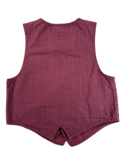 CLEAN FON 20th Century Fox Vintage Striped Maroon Cotton Sleeveless Neck Button