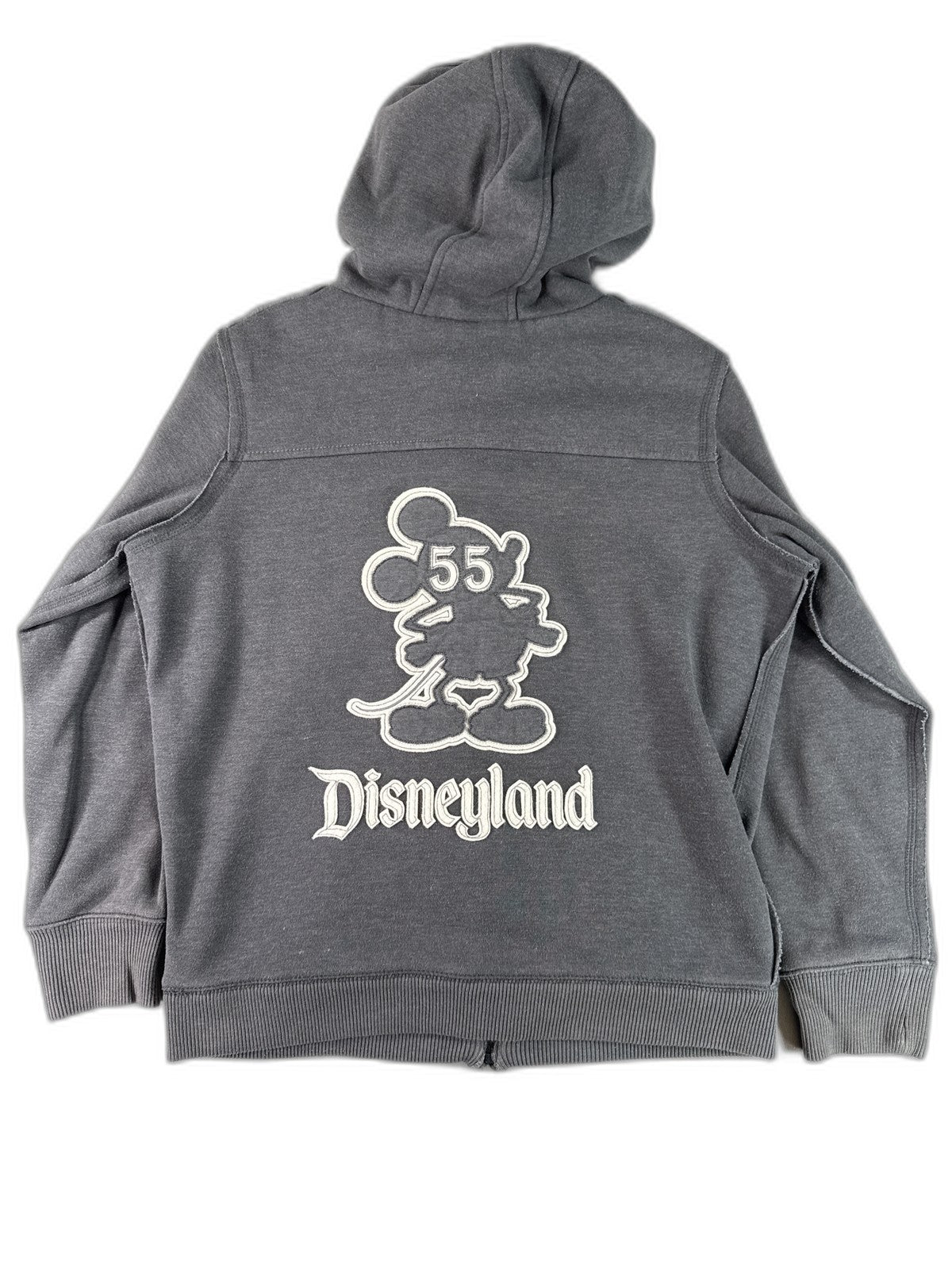 Disney Parks Mickey Mouse Hoodie L Gray Cotton Polyester Fleece Lined Zip Up Red
