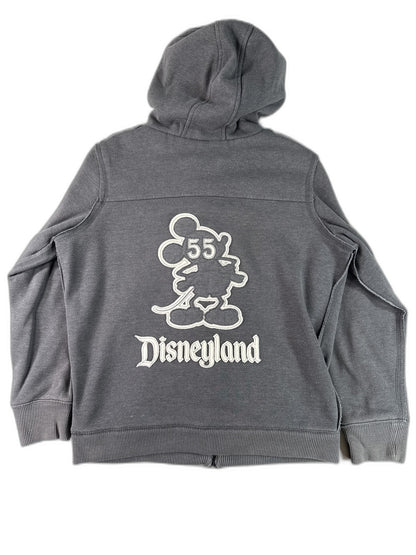 Disney Parks Mickey Mouse Hoodie L Gray Cotton Polyester Fleece Lined Zip Up Red