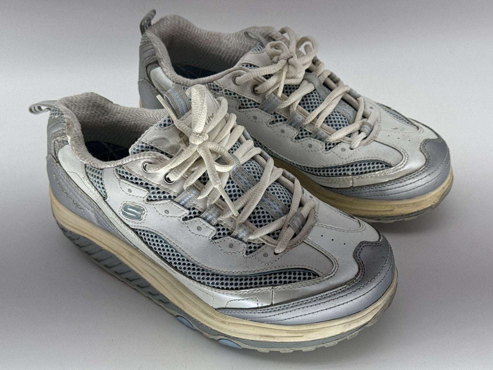 Skechers Shape Ups Toning Walking Shoes Mens 8.5 White/Gray Lace Up Leather