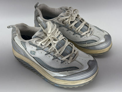 Skechers Shape Ups Toning Walking Shoes Mens 8.5 White/Gray Lace Up Leather