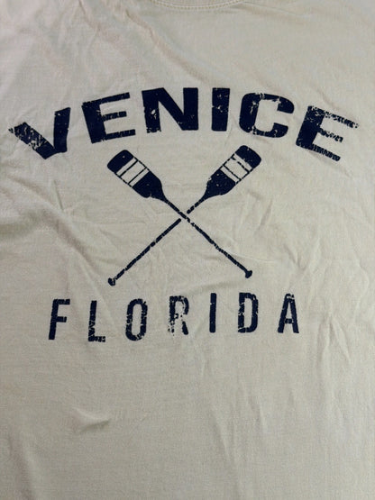 US Apparel Venice Florida Crossed Oars Souvenir Graphic Tee Mens Large Cream