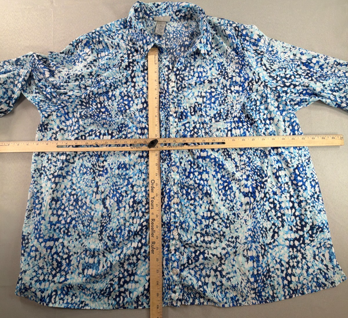 Woman Within Women 2X 22/24W Blue Abstract Print Button Down Blouse 3/4 Sleeve