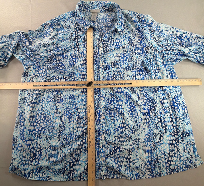 Woman Within Women 2X 22/24W Blue Abstract Print Button Down Blouse 3/4 Sleeve