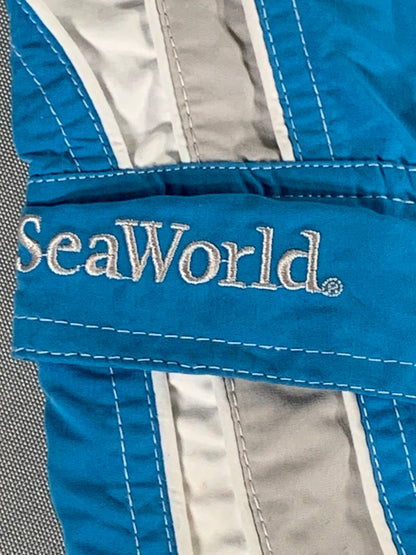 SeaWorld Swim Trunks XL Blue Gray Plaid Board Shorts Mesh Lined 18" Outseam