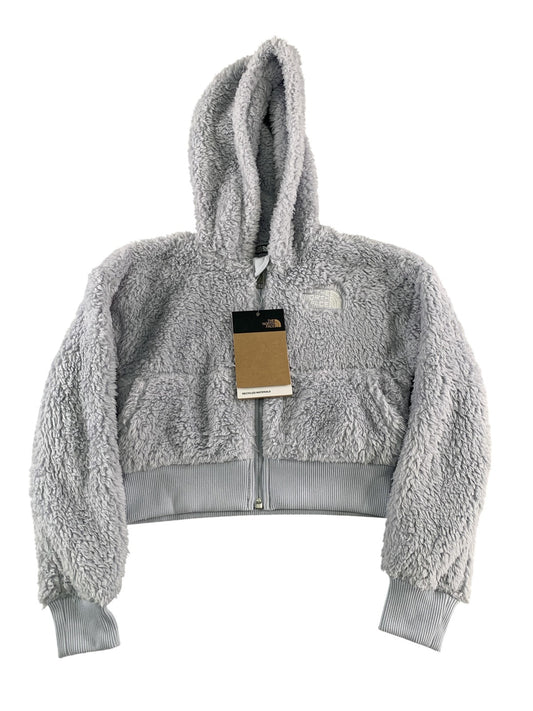 The North Face Hoodie Girls XS 6 Gray Sherpa Fleece Full Zip Ribbed Hem Soft Red