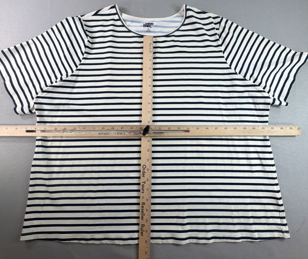 Lands End Striped Top Womens 2X Navy White Stretch Short Sleeve Casual Tee