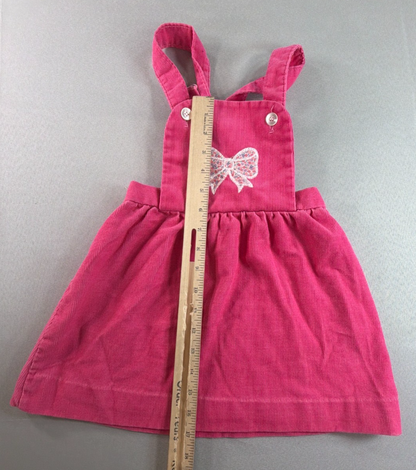 Girls Pink Corduroy Jumper Dress Bow Applique Overall Pinafore Toddler Cute
