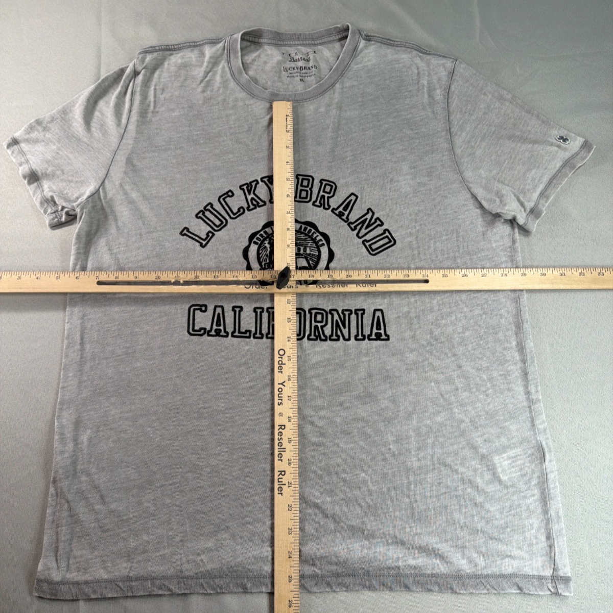 Lucky Brand Venice Burnout Henley T Shirt Mens XL Gray Short Sleeve Cotton Blend