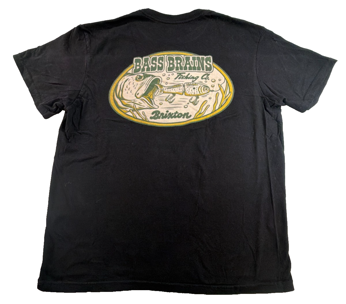 Brixton Bass Brains Fishing Co Collab Black Graphic Tee Short Sleeve Cotton M