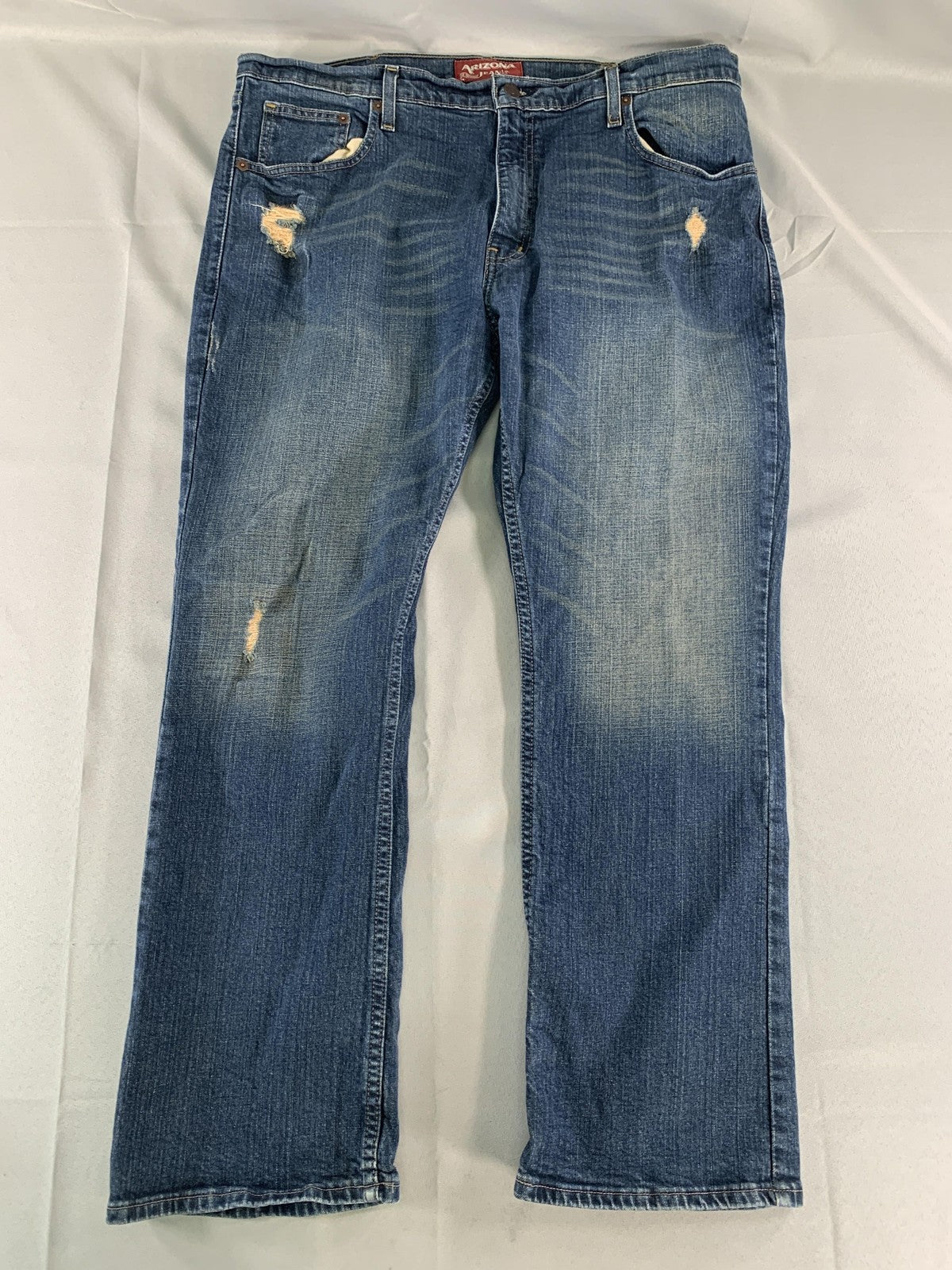 Arizona Jeans Mens 38x30 Blue Denim Original Bootcut Flex Distressed Pants 99