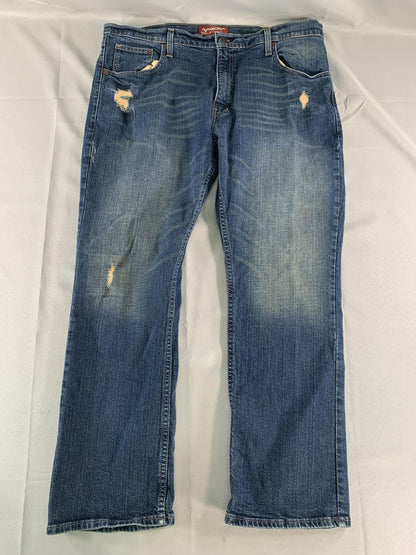 Arizona Jeans Mens 38x30 Blue Denim Original Bootcut Flex Distressed Pants 99
