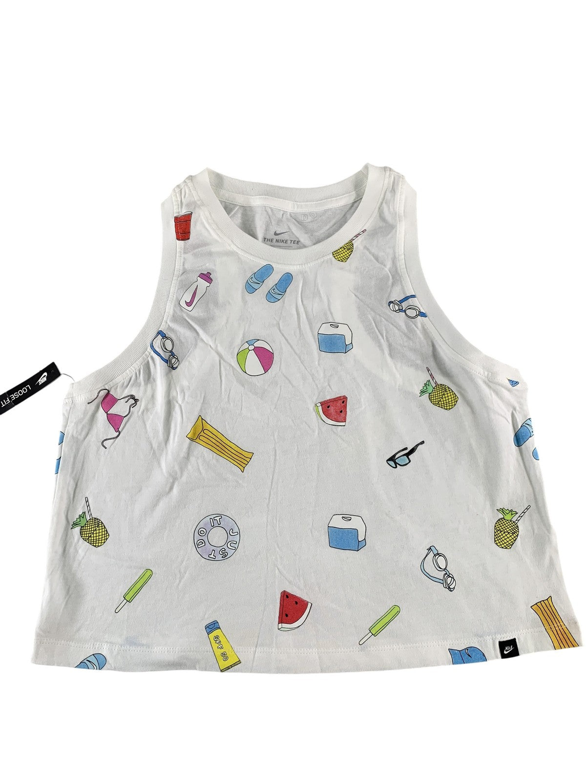 Nike Shirt Womens Medium White Loose Fit Sleeveless Summer Print Beach Tank Tee