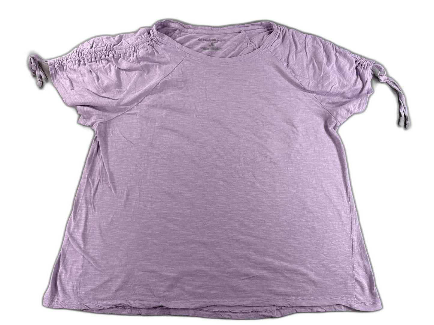 Sweatshirt Project Lavender Drawstring Top 1X Scoop Neck Short Sleeve Rayon Long