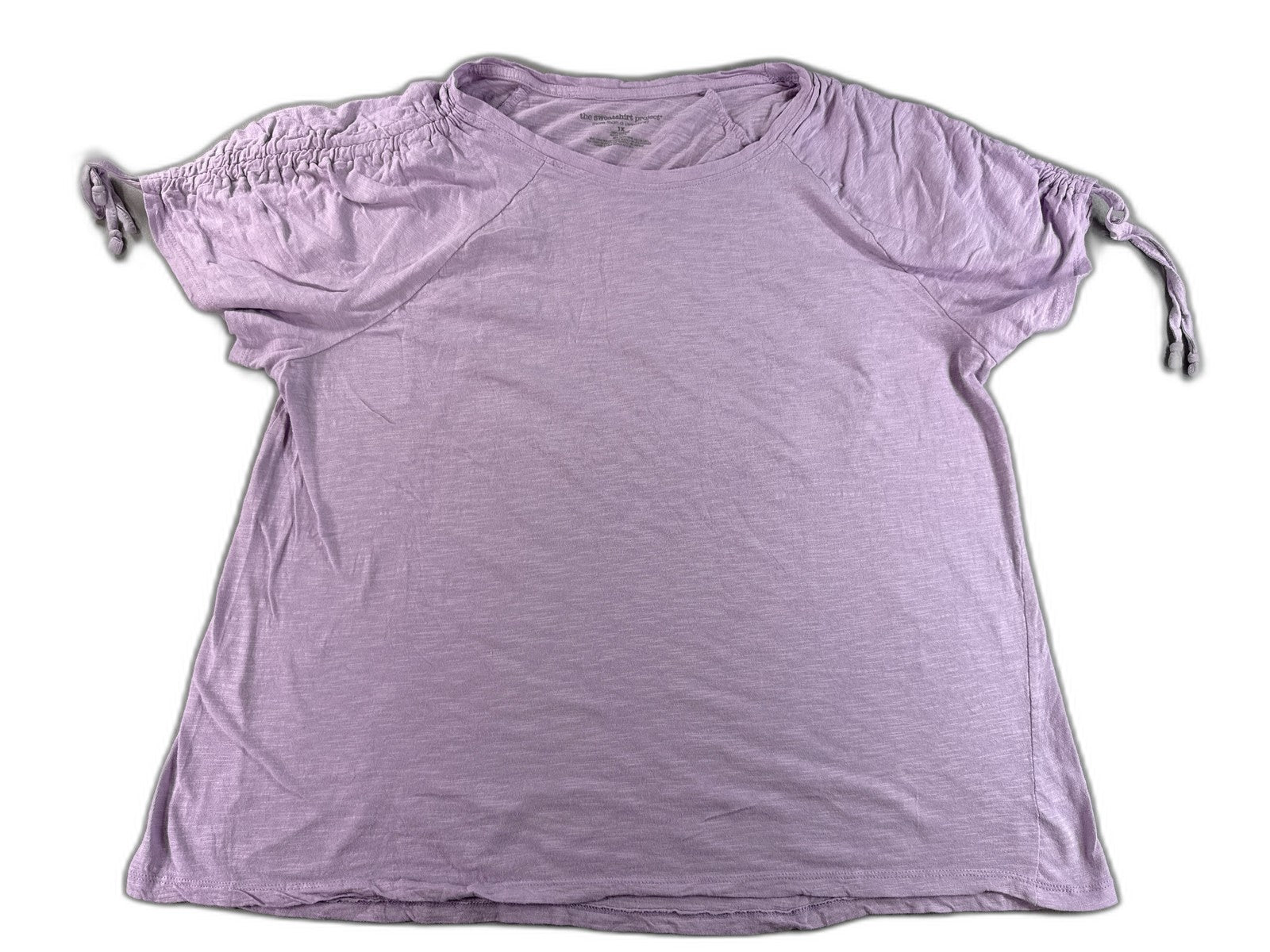 Sweatshirt Project Lavender Drawstring Top 1X Scoop Neck Short Sleeve Rayon Long