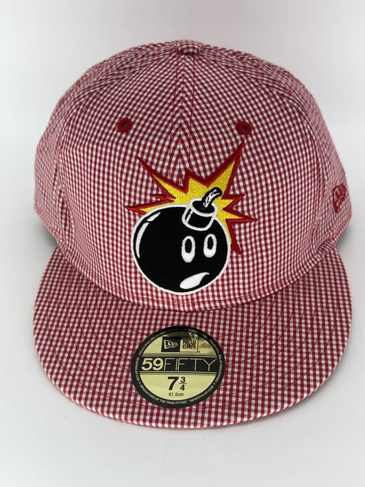 Hundreds 59FIFTY Atom Bomb Streetwear Hat 7 3 Red 100% Cotton Fitted Checkered