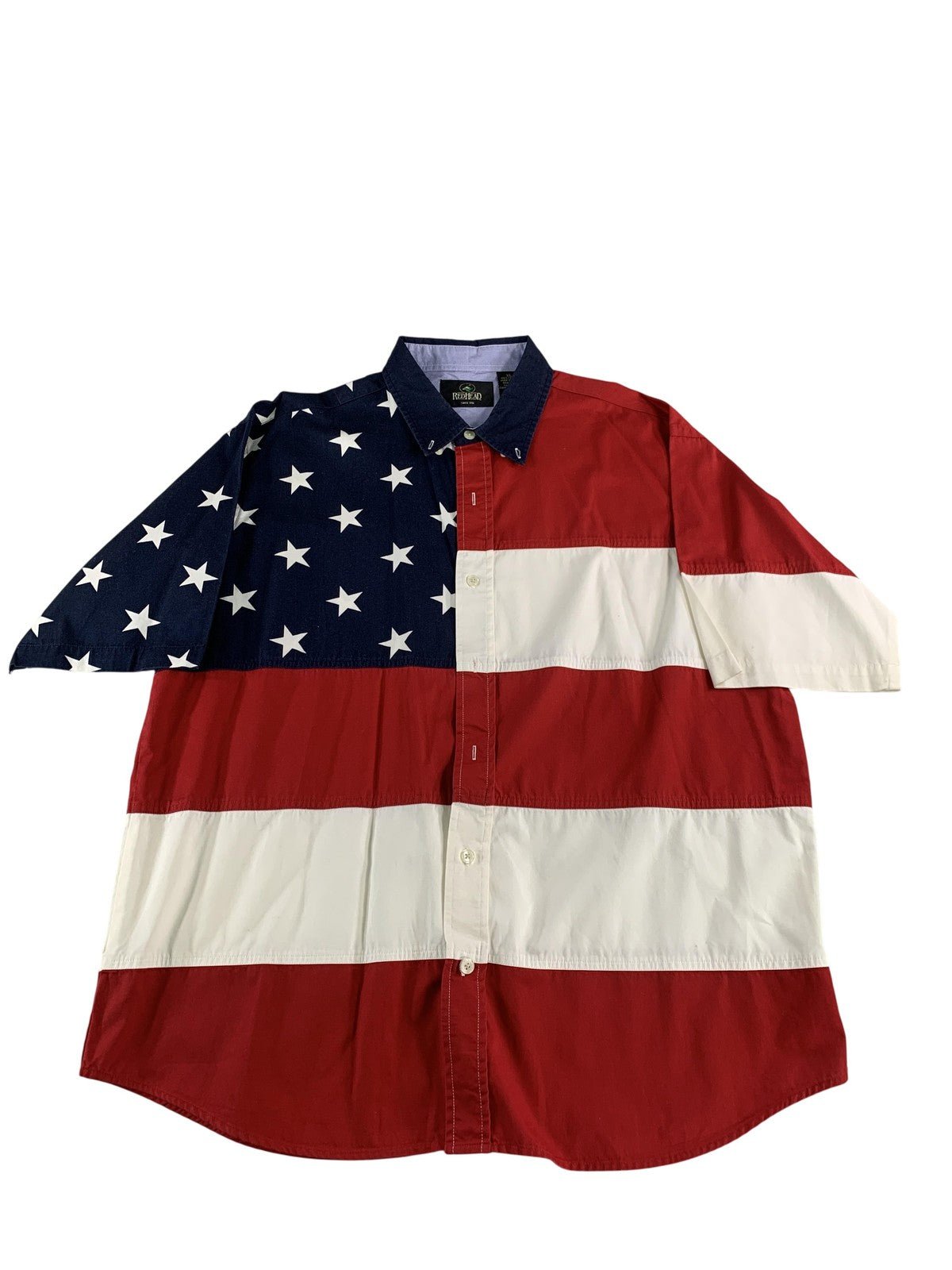 RedHead Shirt Mens XL Short Sleeve American Flag Stars Stripes Button Down NWT
