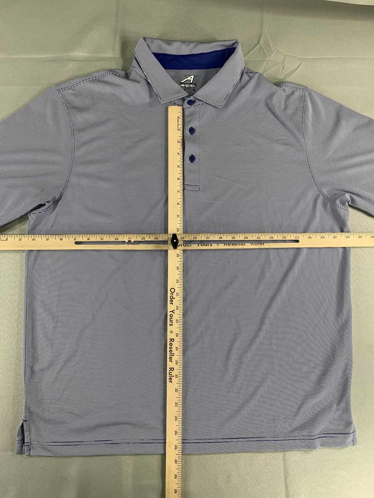 Ahead Polo Shirt Mens XL Blue White Striped Golf SRC Embroidered Performance 100