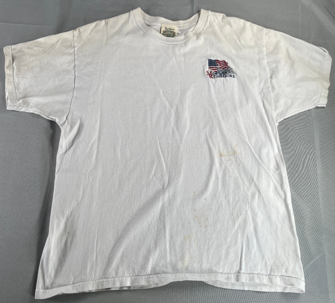 Mount Rushmore USA Flag Embroidered T-Shirt XL White Fred Harvey Trading Co VTG
