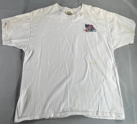 Mount Rushmore USA Flag Embroidered T-Shirt XL White Fred Harvey Trading Co VTG