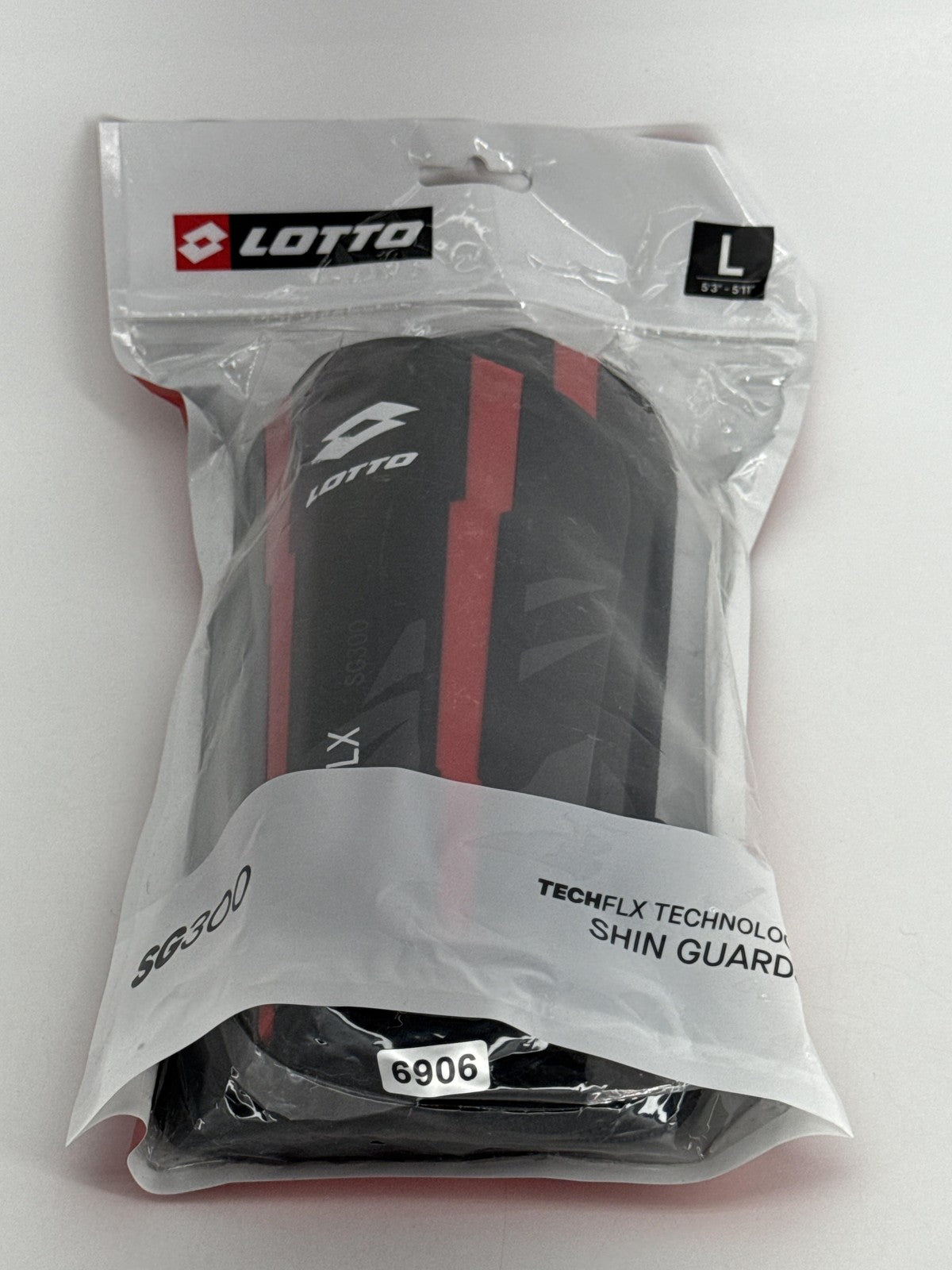 Lotto SG300 TechFLX Shin Guards Mens Large Soccer Leg Protection Black Red NWT