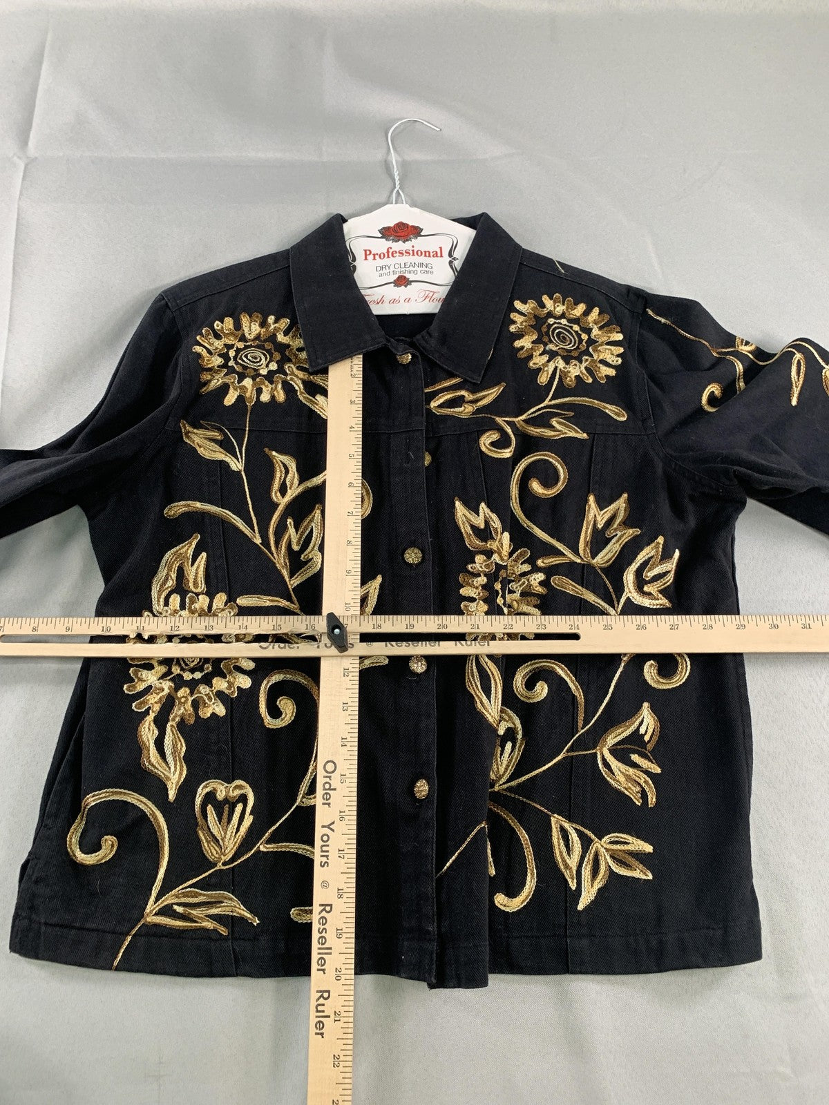 West End Jacket Womens Large Black Gold Floral Embroidered Button Front JTW10013