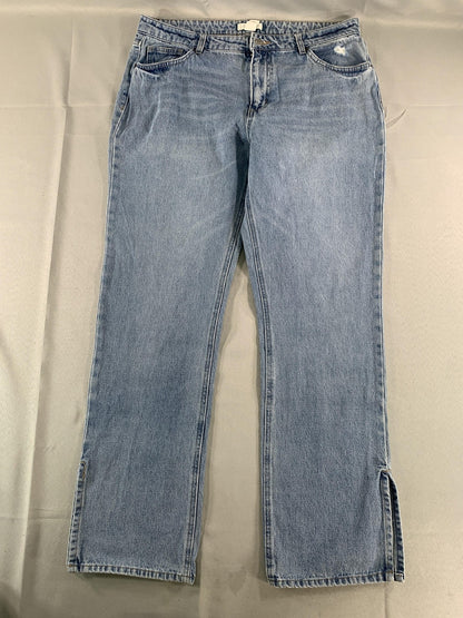 H&M Jeans Womens 12 Blue Straight Leg Distressed Denim Mid Rise Casual Pants