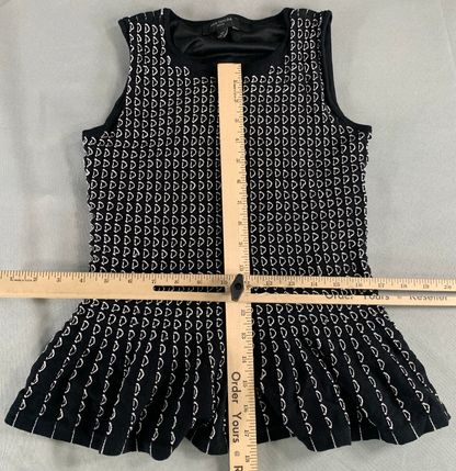 Ann Taylor Petite XSP Knit Peplum Top Black White Sleeveless Stretch Textured