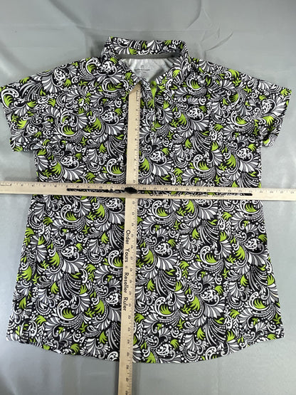 Bette & Court Polo Shirt Mens XL Black White Green Pattern Performance Golf Top