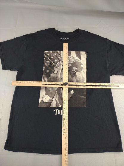 Tupac Shirt Mens XL Black Rap Hip Hop Graphic Tee 2Pac American Flag 2023 Cotton
