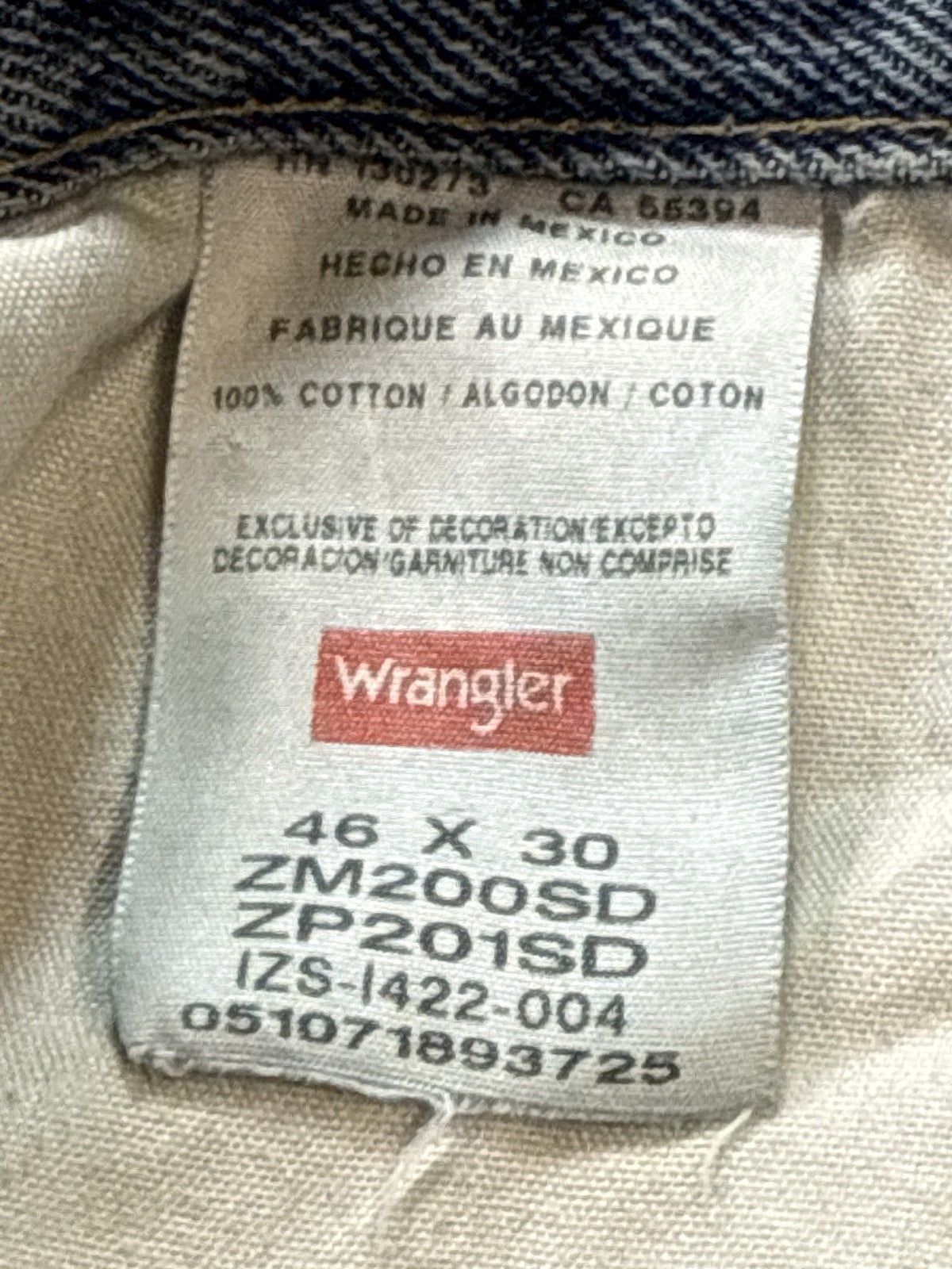 Wrangler Straight Leg Jeans 46 X 30 46x30 Blue 100% Cotton Relaxed Fit Vintage