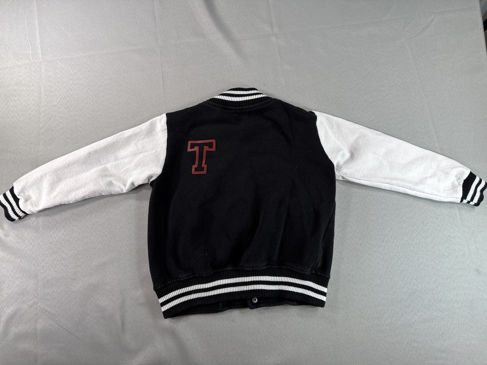 True Religion Varsity Jacket Kids M (5/6) Black White Fleece Regular Fit Snap