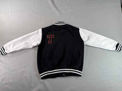 True Religion Varsity Jacket Kids M (5/6) Black White Fleece Regular Fit Snap